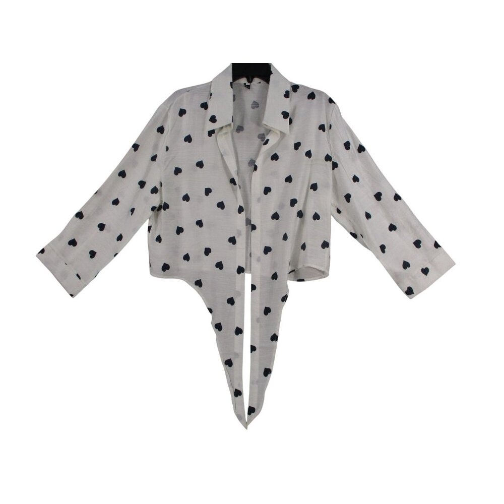 vi vi Asymmetrical Heart Print Blouse In White & Black 5XL